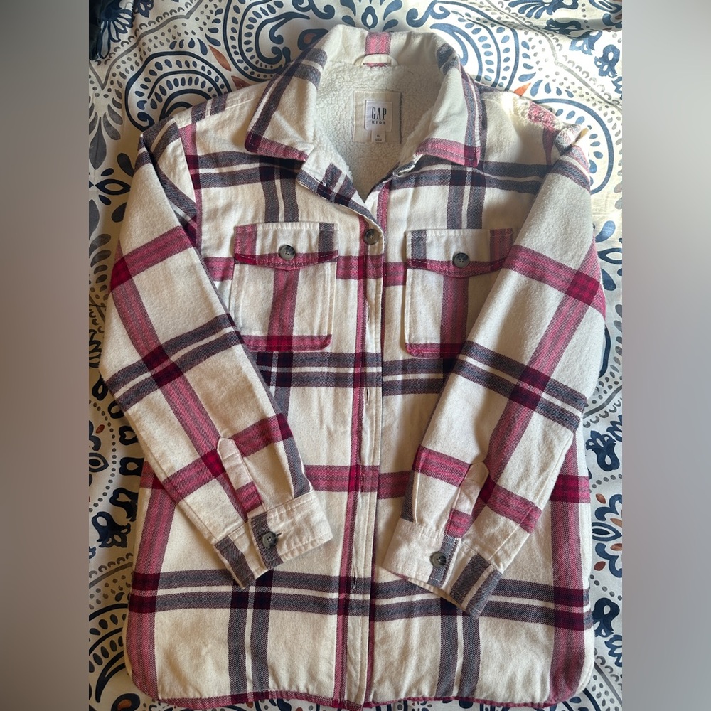 GAP Kid’s Plaid Shacket - Red and Cream XL